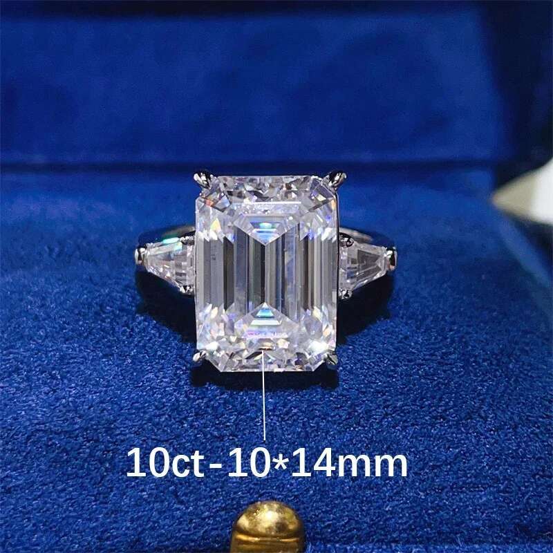 bxiny 5 10ct emerald cut all moissanite rings s925 silver baguette 3stone diamond women men gra certified wedding bands jewelry