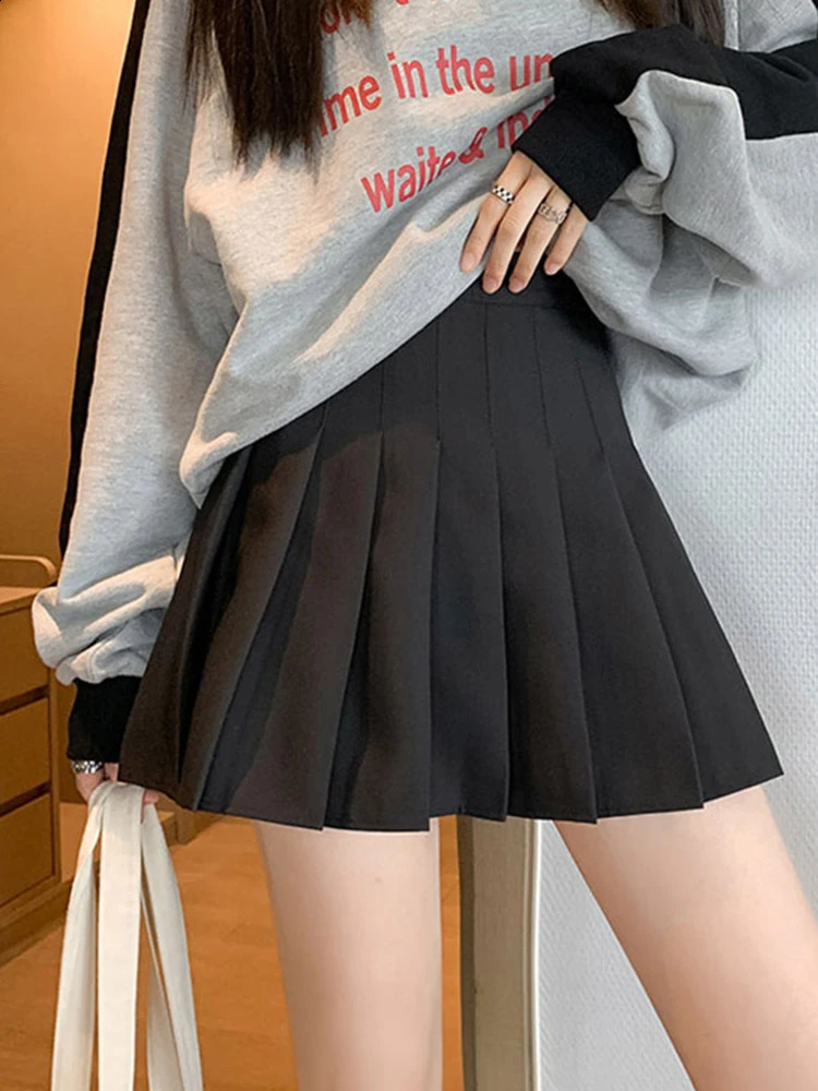 zjaiss White Women Pleated Skirts Summer High Waist Zipper Girls Dancing JK Mini Black Fashion Student A Line Faldas 2025 250513Z