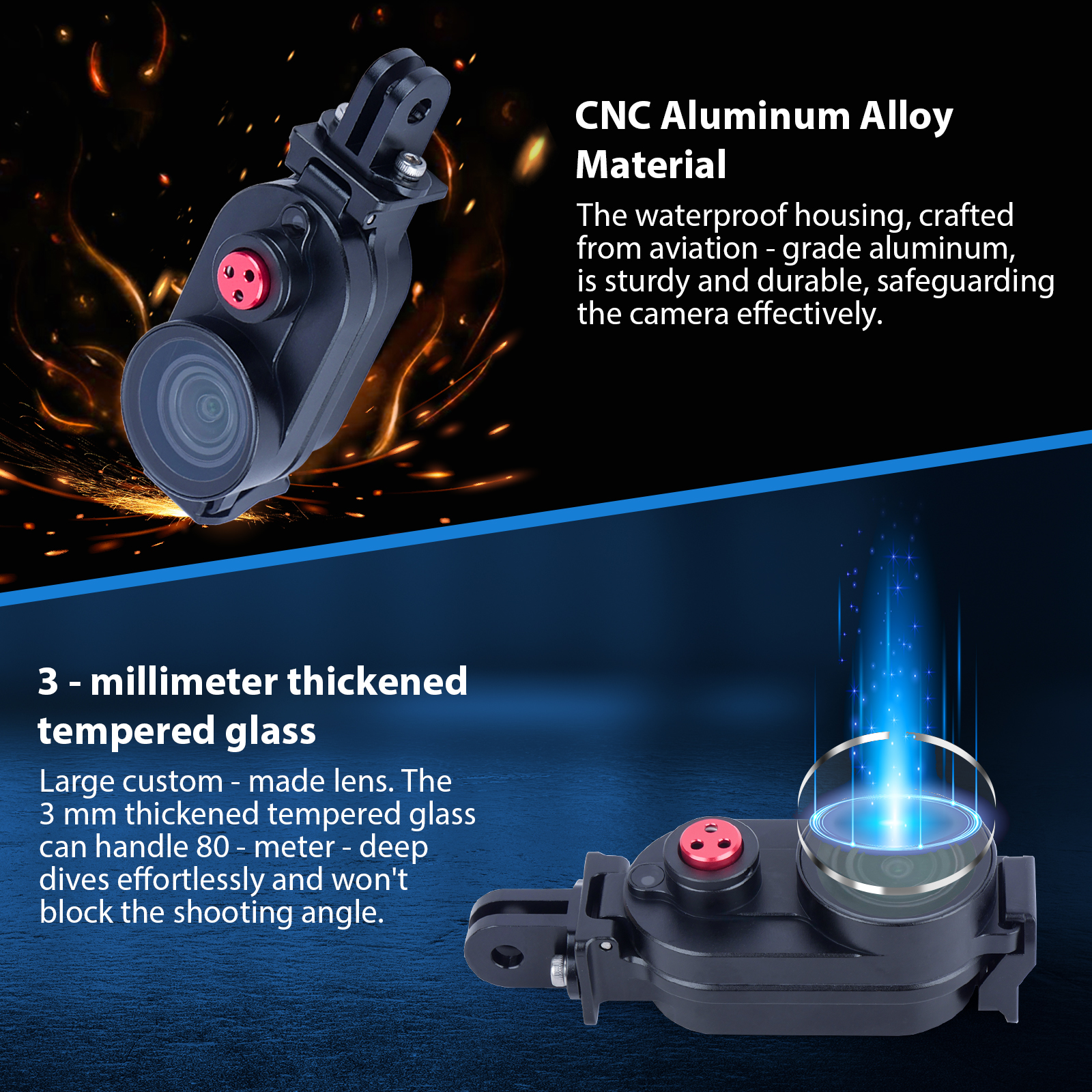 Aluminum Waterproof Case forGo3 Go3s 80M Deep Waterproof Camera Housing with Dual Interface for Insta360 Go3 Go3s, 63091