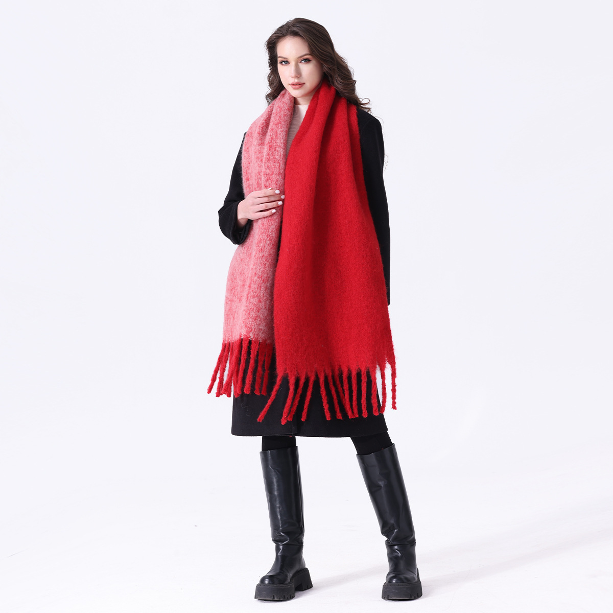 K796 Tonglu factory imitation cashmere scarf female ins winter thickened solid color mohair new tassel scarf
