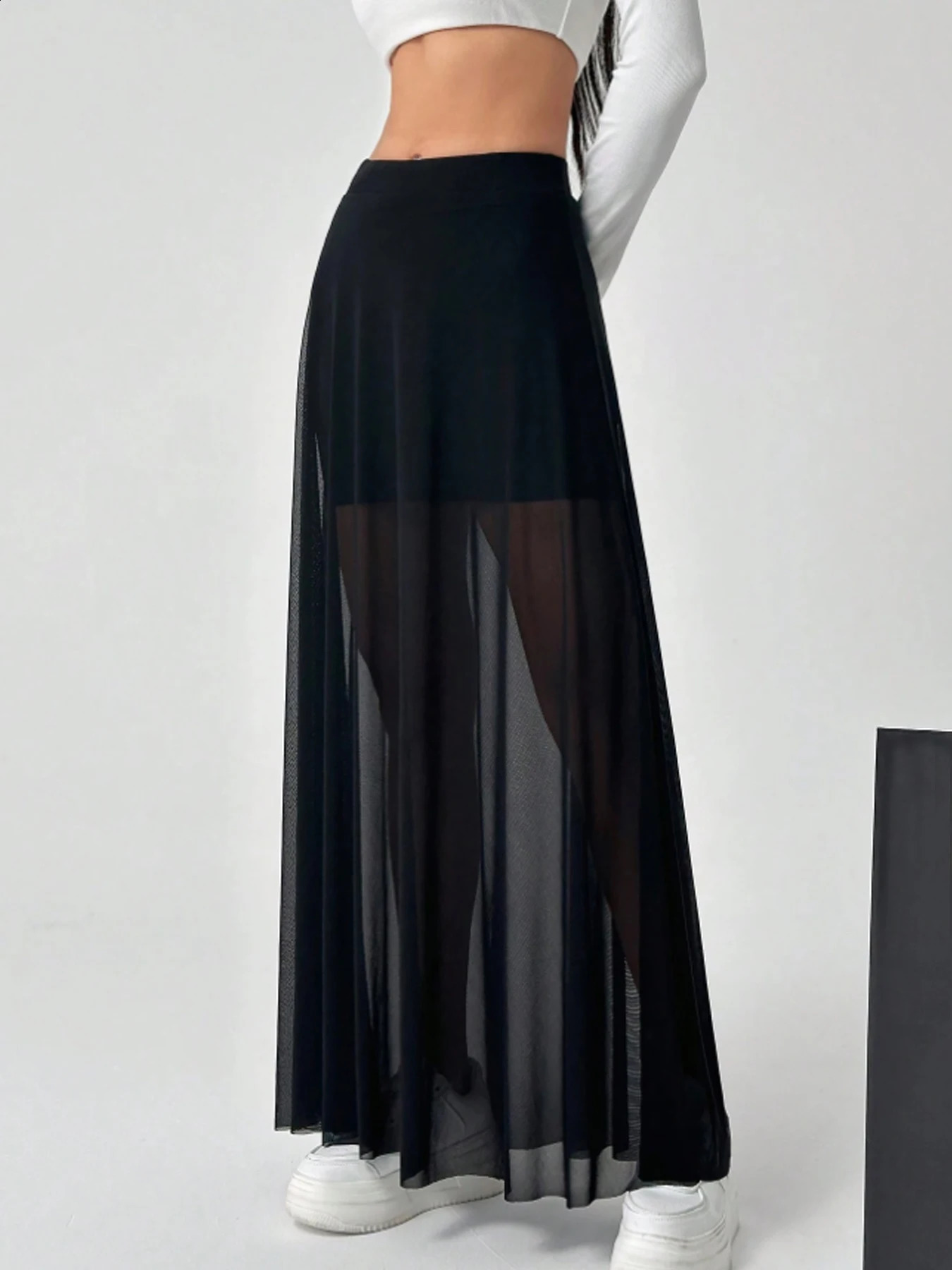 Womens mesh patchwork skirt Elastic highwaisted Aline Beach vacation shade Long Fashion PROM party dress 250513Z