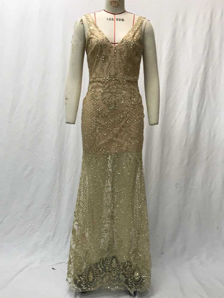 Shiny Sequin V Neck Maxi Dresses Women Elegant Slimming Backless Short Sleeved Long Dress Lady Gold Silver Party Evening Robes M250522