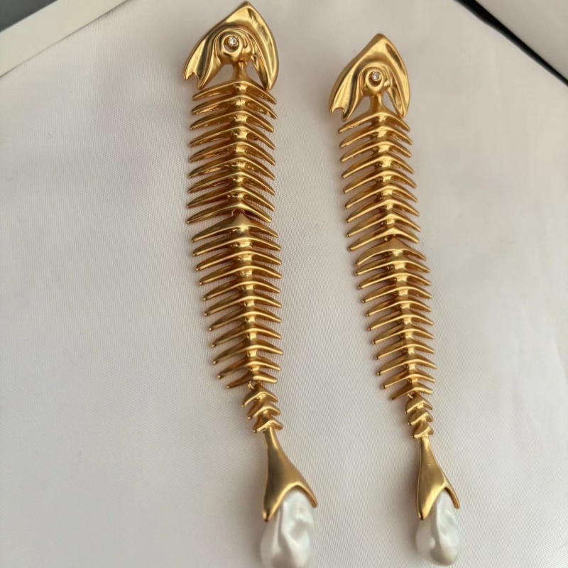 2025 Luxury Women Fashion Earrings Yellow Gold Plated Fish Bone Earrings for Girls Women for Party Wedding Nice Gift