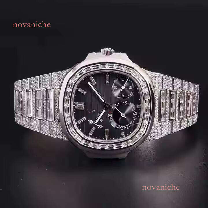 Classic black baguette cut and set rose gold watch, handcrafted shiny watch waterproof glass