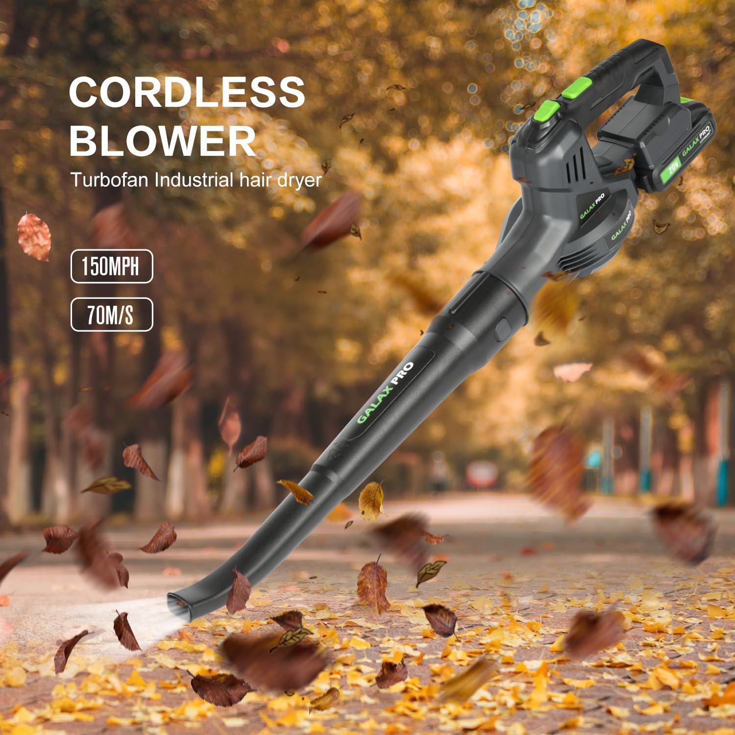 GALAX PRO 20V Powerful Leaf Blower 150MPH 230CMF Air Speed Cordless Leaf Blower with Soft Grip Handle for Working Electric Garden Blower for Lawn Care