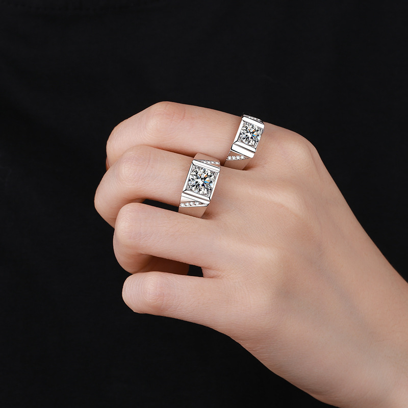 925 Sterling Silver Men's Ring with 1ct Moissanite Diamond, Elegant Design for Engagement or Special Occasions