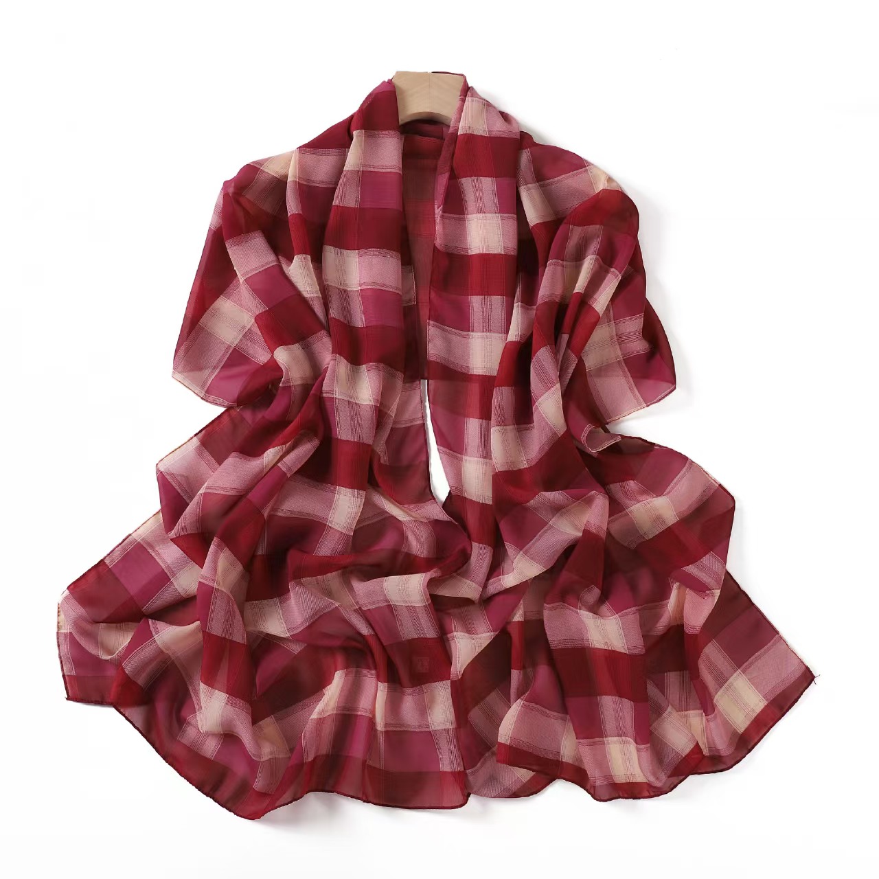 T775 spring and summer retro plaid print scarf plaid chiffon long scarf gauze scarf headscarf beach scarf silk scarf shawl female