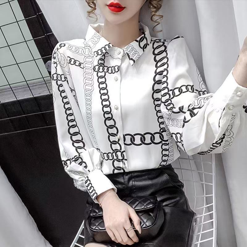 2025 spring Womens Shirts Designer Brand Long Sleeve Top Stylish sexy translucent gauze blouses plus size Loose office lady chiffon shirt tees tops