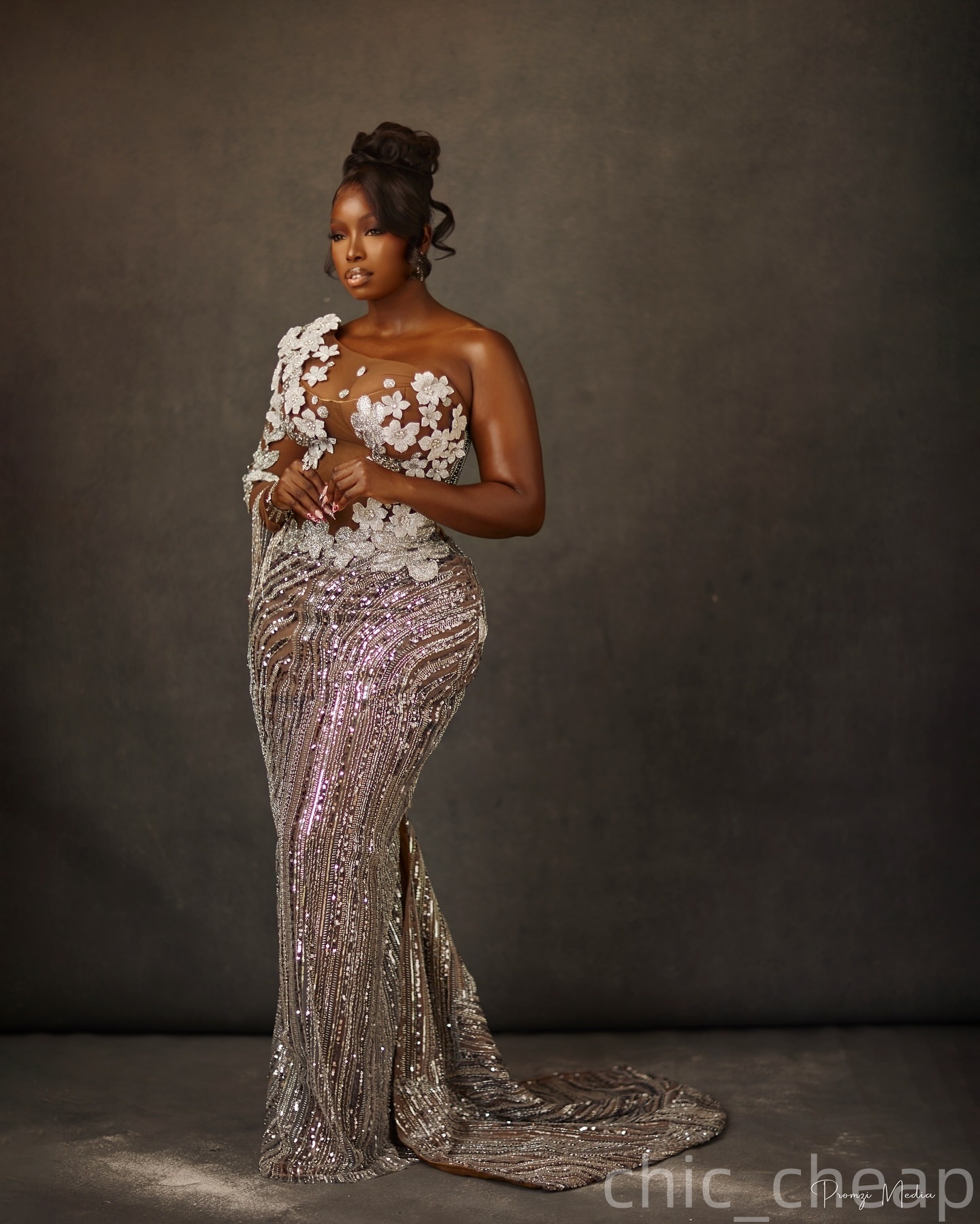 Mermaid Silver Plus Size Prom Dresses 2025 Flowers Crystals Sequined Illusion Evening Formal Party Second Birthday Engagement Gowns Dress For Special 