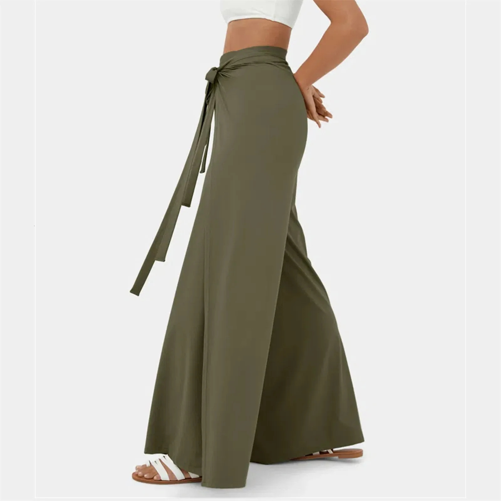 HighWaist Belt Slit WideLeg QuickDrying Casual Pants Yoga Side Summer 250522