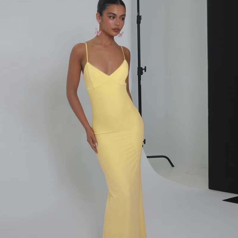 DHEssentials Lygens 8499 Bodycon Solid Spaghetti Strap Basic Women's Wear - Summer Casual Elegant Evening Dress