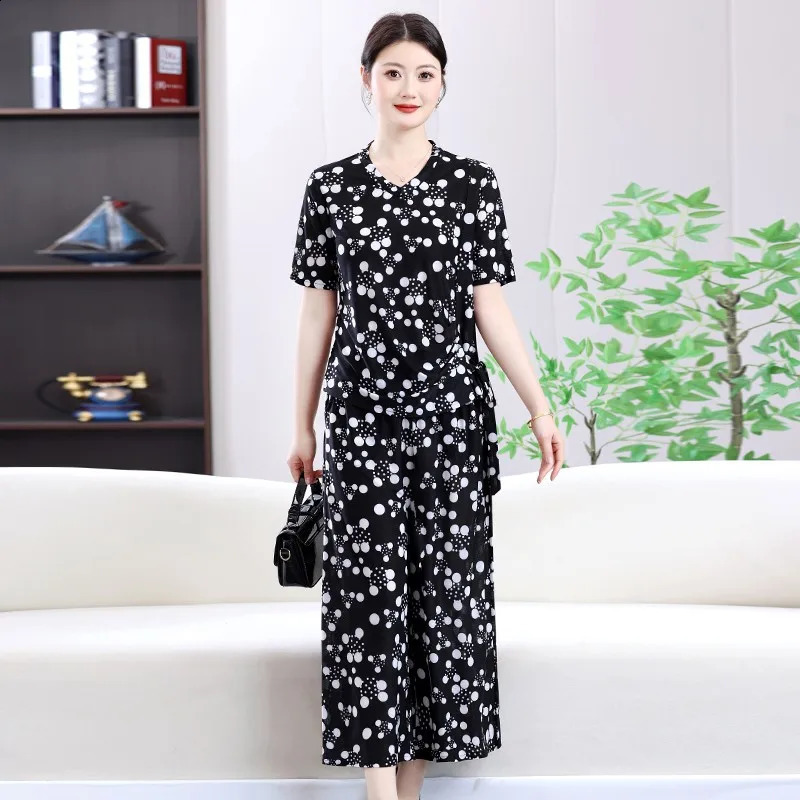 Primal Rhythm Printed Maxi Twopiece set LeopardAbstractPolka Dot Versatile DaytoNight TopsPant Summer Plus Size Clothing 250516Z