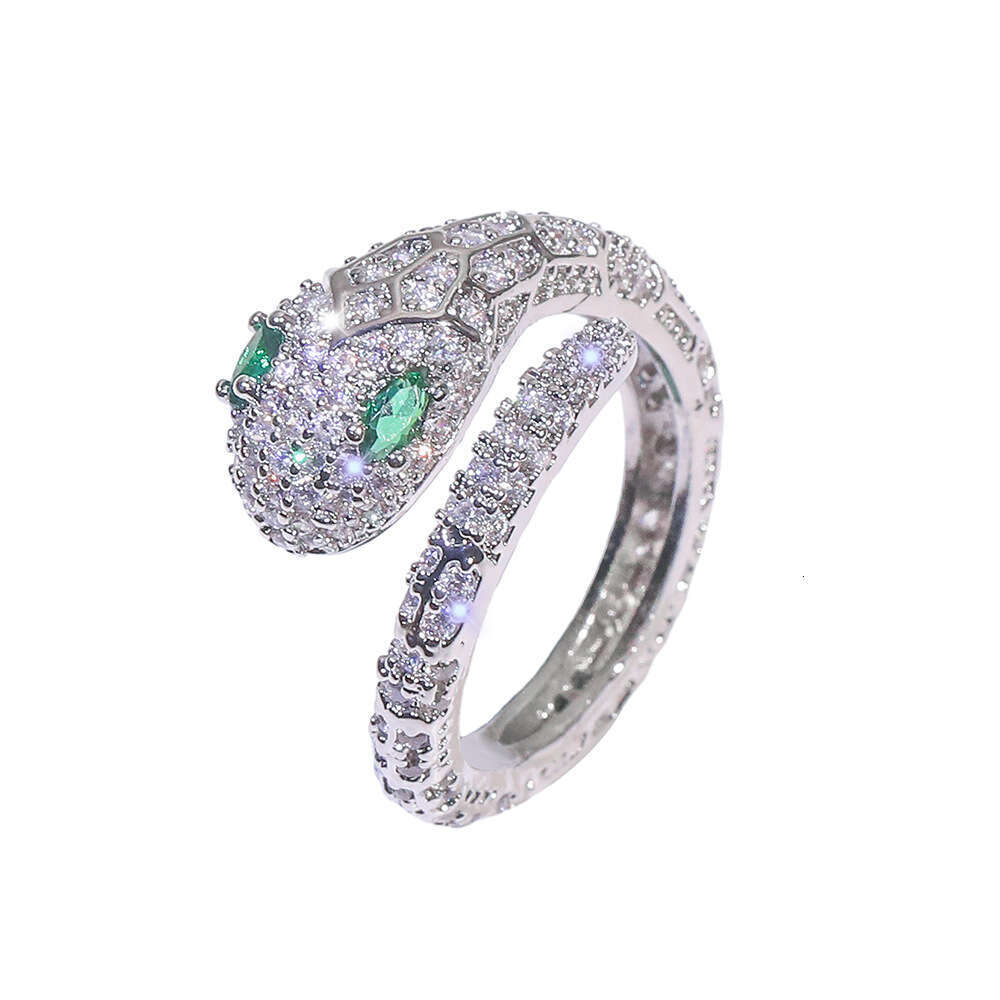 Serpentine High-End Custom Jewelry - Exquisitely Crafted Zircon Open-Ring Design with Serpent Head Motif, Unique Luxury Jewelry Collection
