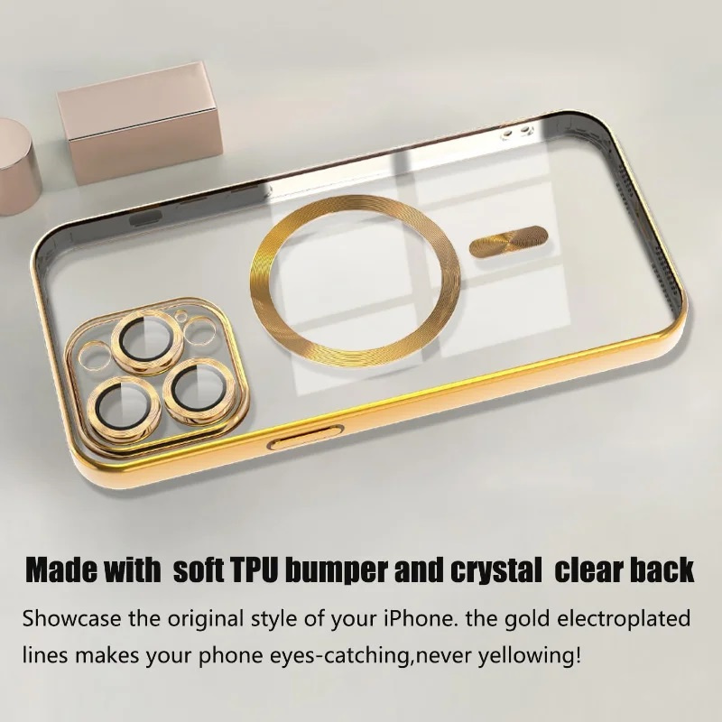 Electroplating Magnetic Case For iPhone 16 16e 15 14 13 12 11 Pro Plus Samsung S22 S23 S24 S25 Ultra Note 20 Plus Soft Magsafe Cover With Camera Lens 