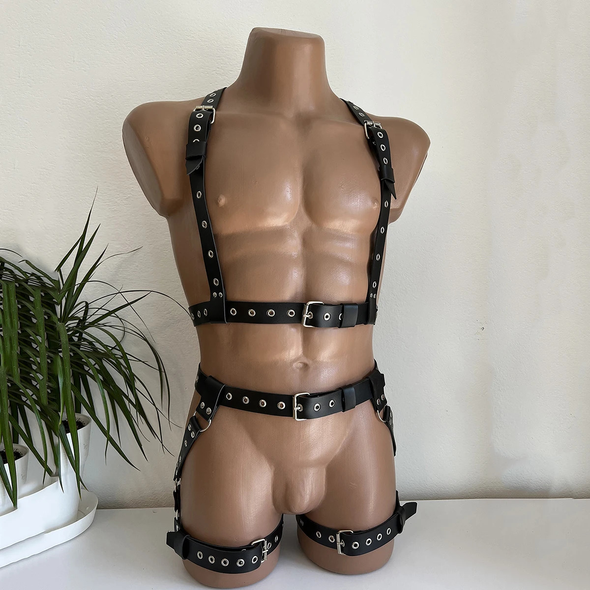 Mens Leather Lingerie Harness Men Bondages Full Body Jockstraps for Men Pants and Leather Top Chest Mens Harness Gay Harness 250521 - view 3