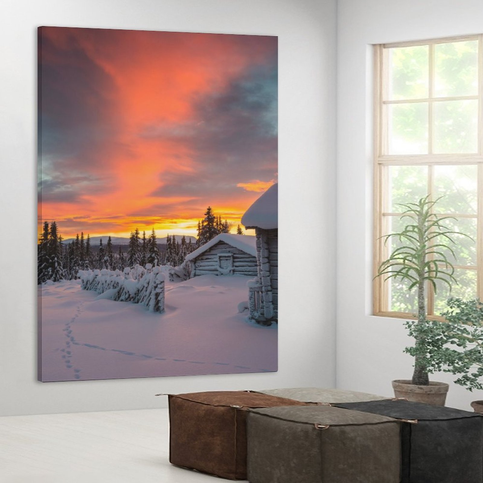 Home Decor Luxury Painting Sunrise Red Sky at Morning Natural Landscape Frame-style Canvas Prints Wall Painting Wall Art Decor Print Paintings for Liv