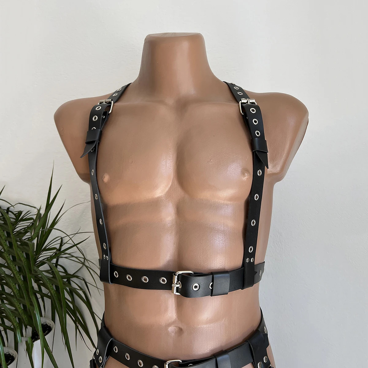Mens Leather Lingerie Harness Men Bondages Full Body Jockstraps for Men Pants and Leather Top Chest Mens Harness Gay Harness 250521 - view 4