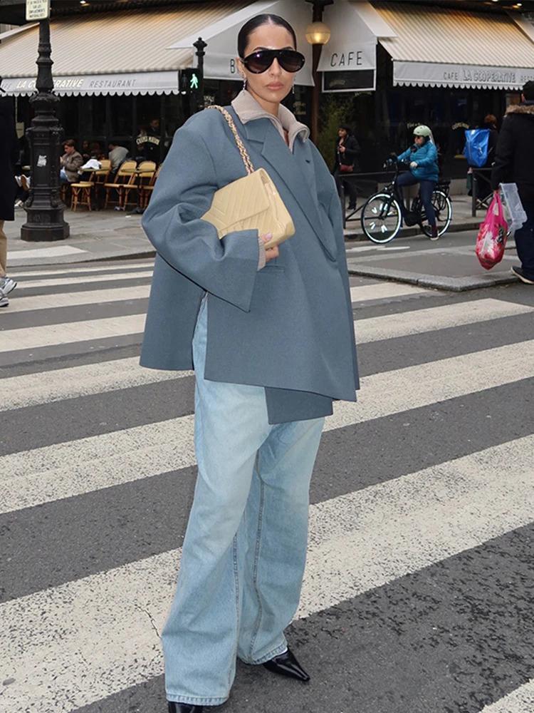 Spring Suit Jacket For Women Casual Lapel Loose Long Sleeve Single Button Office Lady Coat Chic Split Oversized Blazer 250522