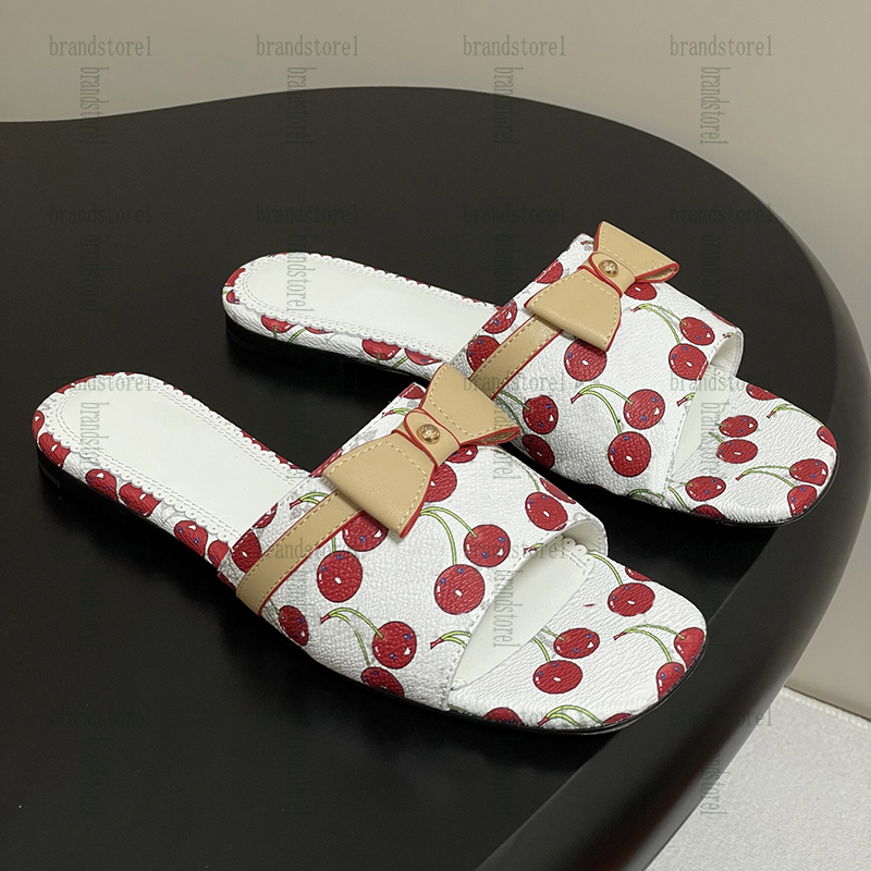 Womens Low-Heeled Designer Sandals With Bow Cherry Sandals For Women Vintage Brown White Mule Outdoor Beach Shoes