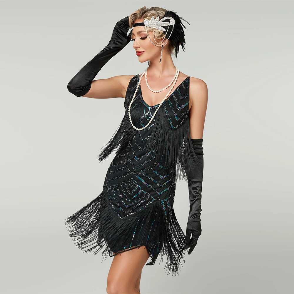 Newest 1920s Flapper Roaring Plus Size 20s Great Lady MIni Short Dress Gatsby Fringed Sequin Beaded Lady Mini Tassels Dress M250522