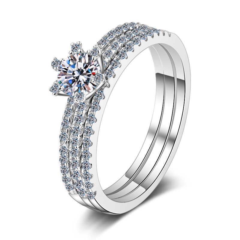 2025 New 925 Sterling Silver PT950 Gold Plated Moissanite Triple Band Ring for Women, Stackable and Versatile Design, Ideal for Weddings and Anniversa
