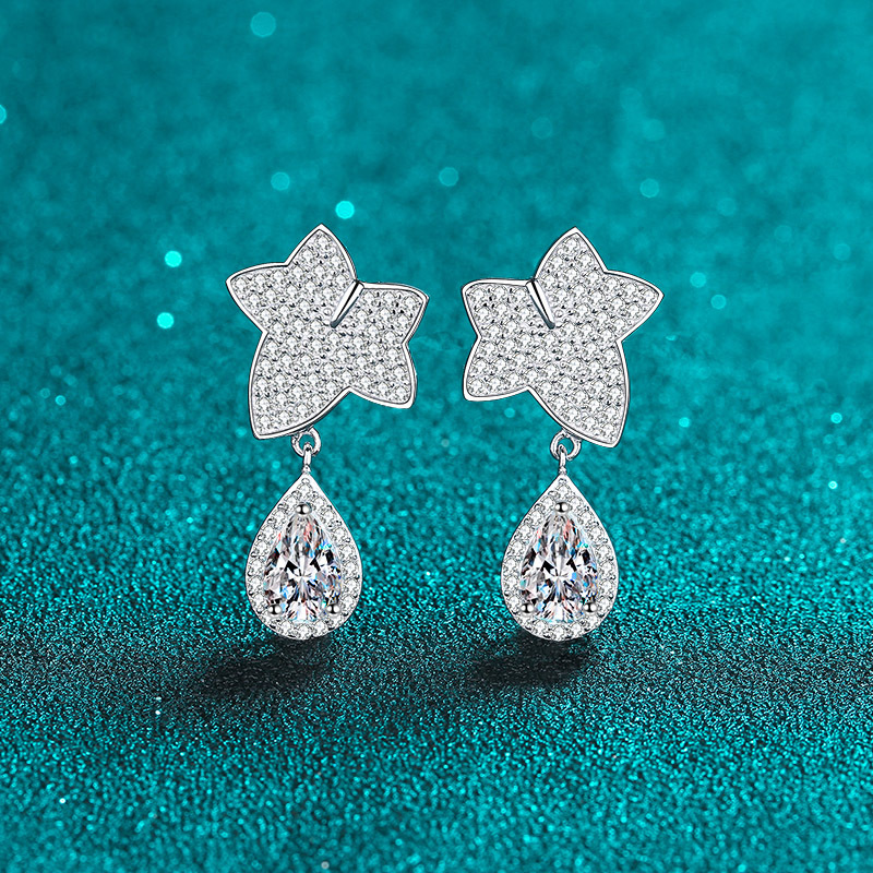Chic Women's Gemstone Accented Pt950-Gilded Silvery Ear Adornments Featuring Natural Looking Simulated Diamonds
