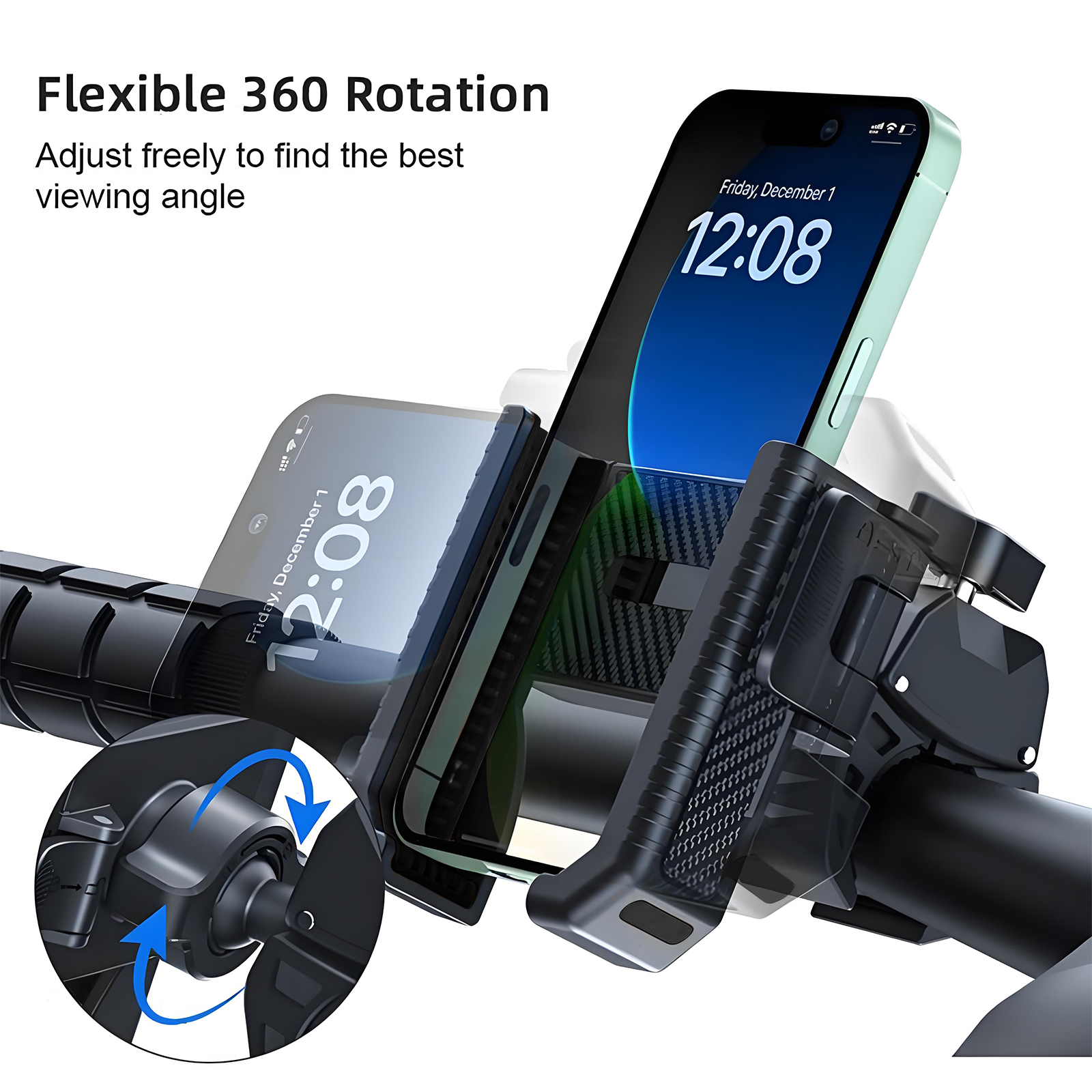 Bike Phone Mount Holder, Motorcycle Handlebar Clamp One-Hand Release & Quick Lock - 360 Degree Rotation Compatible with iPhone & Android Smartphones f