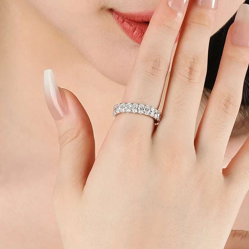 BXINY Full Oval Cut Moissanite Eternity Rings S925 Silver D Color 3*5mm Diamond For Women Promise Wedding Band Jewelry Gifts GRA