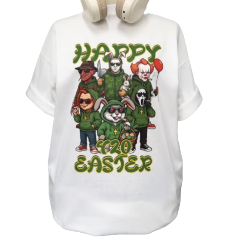 Heavy weight pure cotton Easter American style short sleeve Women's T-Shirt fun rabbit print Loose both men and women summer Women's Tops & 