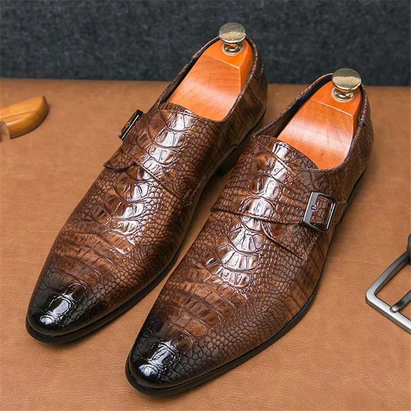 New Pointed Alligator Pattern Chelsea Shoes Men Designer Strap Loafers Formal Wedding Prom Dress Homecoming FootwearXJ250522