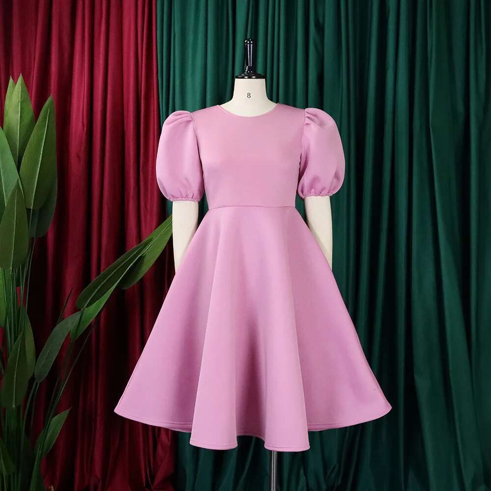 Elegant Dresses For Woman 2024 O Neck Short Sleeve High Waisted Pleated Mid Calf Female Birthday Party Dinner Vestidos