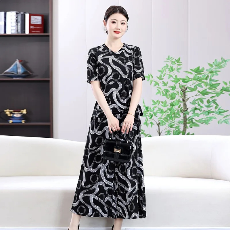 Primal Rhythm Printed Maxi Twopiece set LeopardAbstractPolka Dot Versatile DaytoNight TopsPant Summer Plus Size Clothing 250516Z