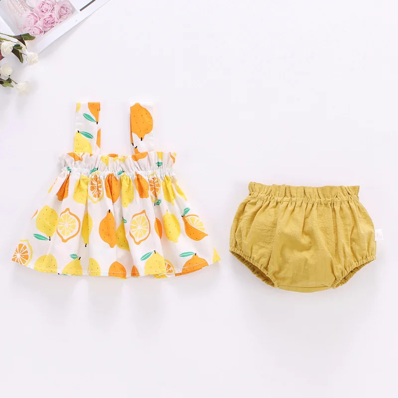 Summer born Baby Clothes For Girls Boys Set Print Thin Mini Dress And PP Shorts 2Pcs Infant Clothing Outfit 624M 250517z