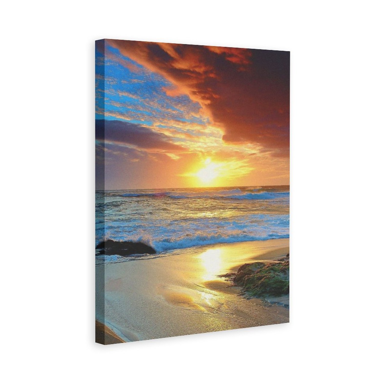 Home Decor Luxury Painting Ocean Sunset Red Sky at Morning Frame-style Canvas Prints Wall Art Decor Print Picture Paintings for Living Room Gift ForBe