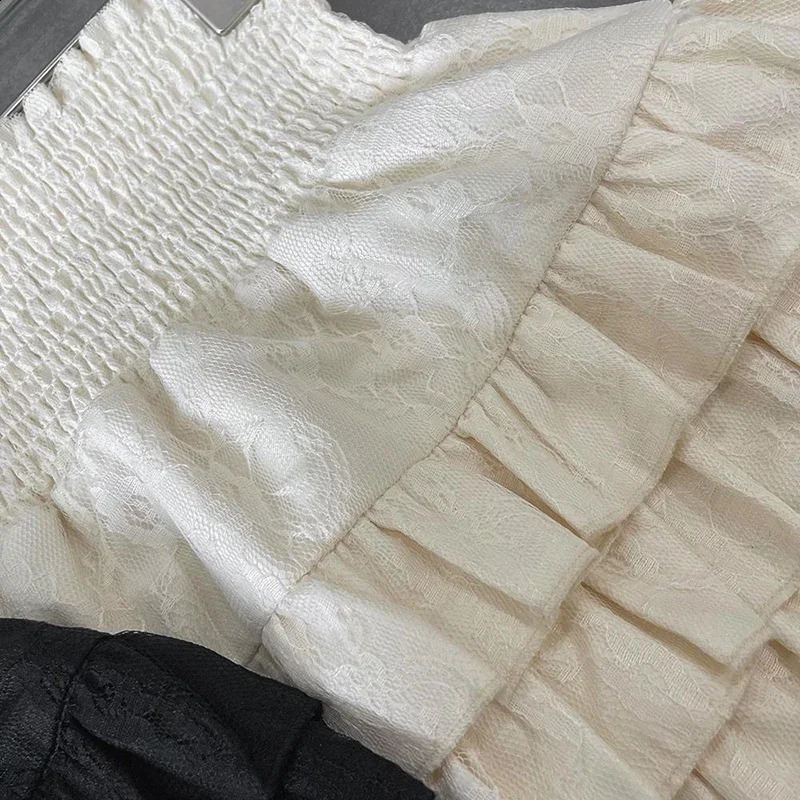 Streetwear Ruffles Mini Skirt Sweet Kawaii High Waist Lace A Line Summer Korean Fashion Black Ball Gown Skirts 250513Z