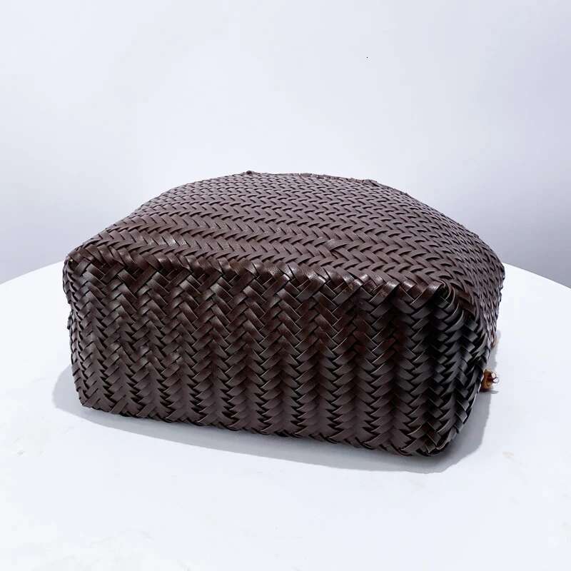 Handmade Weave PU Drawstring Tote Bags For Women Designer Handbags Purse New In Vintage With Inner Pocket Shoulder