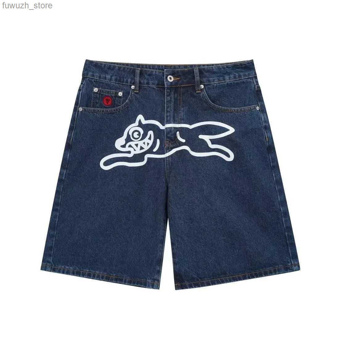 Mens Denim Cargo Shorts - Retro Blue Denim Gym Shorts with Flying Dog Graphic Print High Waist Casual Jorts for Men Women y2505224Q5P