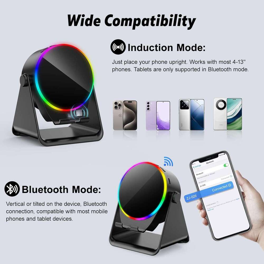 DHgargets Wireless Bluetooth Speaker Phone Stand Colorful Ambient Light 360° Rotation Compatible With Iphone/android/ipad/samsung Galaxy- Unique