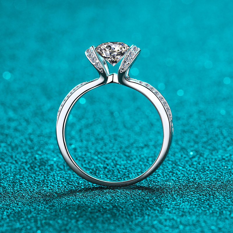 925 Sterling Silver Ring with Moissanite Center and Full Diamond Accent, Elegant Engagement Ring for Women
