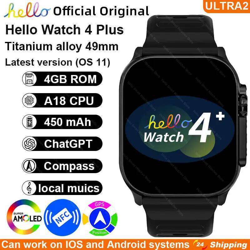 2025 New Hello 4 Ultra 2 Smartwatch 49mm 4G ROM NFC GPT GPS Compass Clock Bluetooth Call Smart Watch Men Women 3 Plus