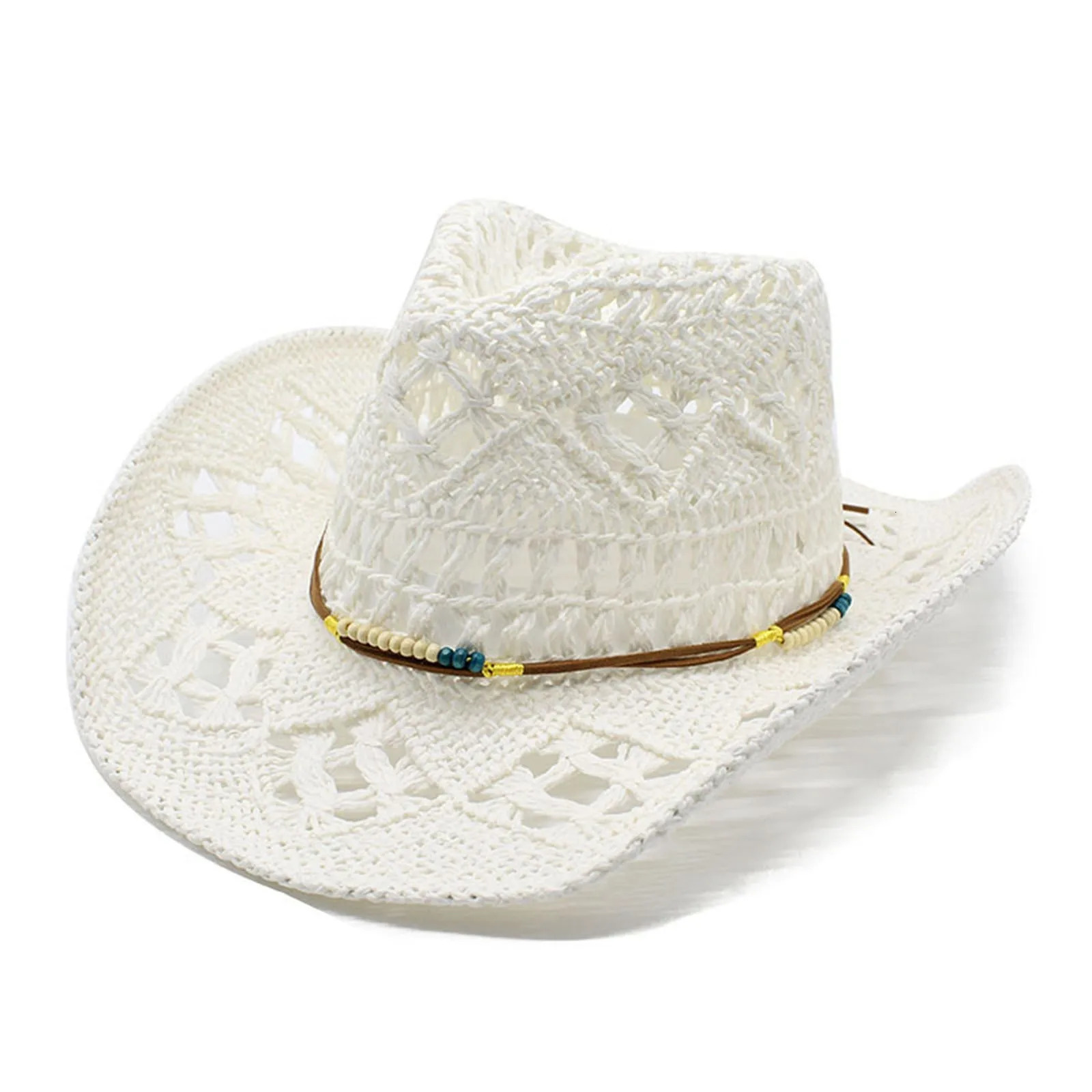 Summer Straw Hat For Women And Men Western Cowboy Wide Brim Hat Shapeable Hollowed Out Sun Hat Vintage Outdoor Fishing Cap 250521