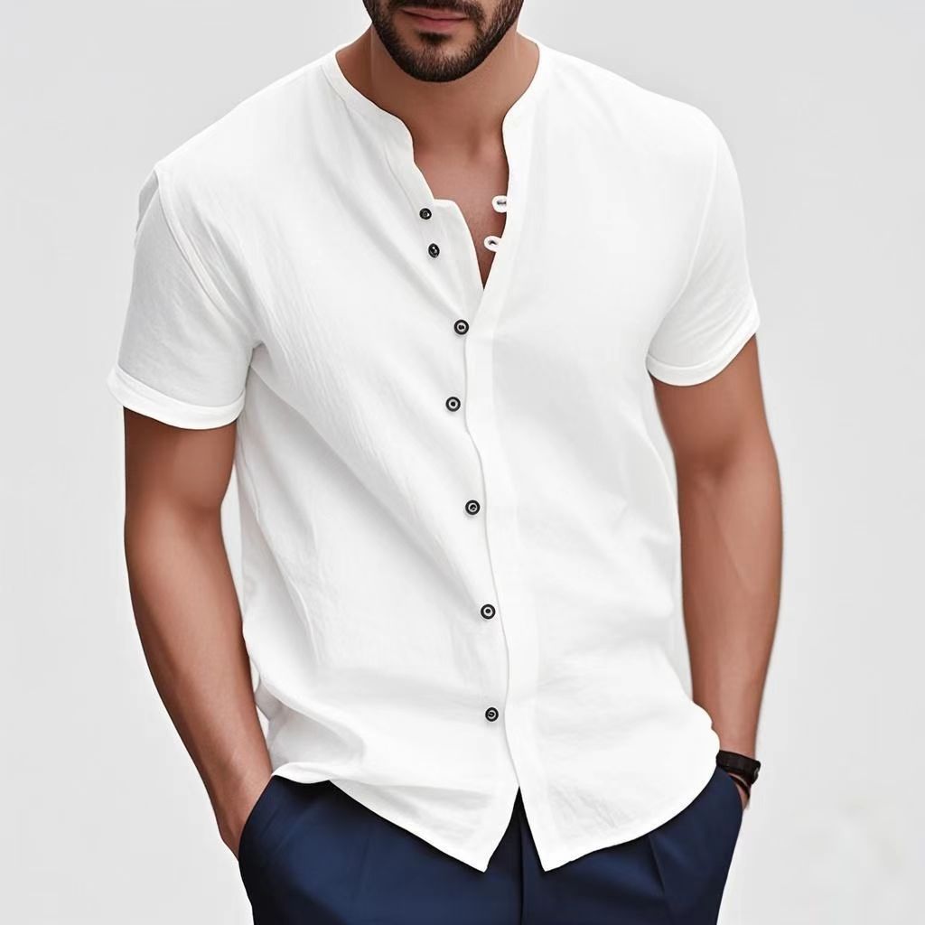Designer 2025 Hot Sale! Men's Retro Hawaiian Style Button-Down Cotton Linen Casual Short Sleeve Shirt