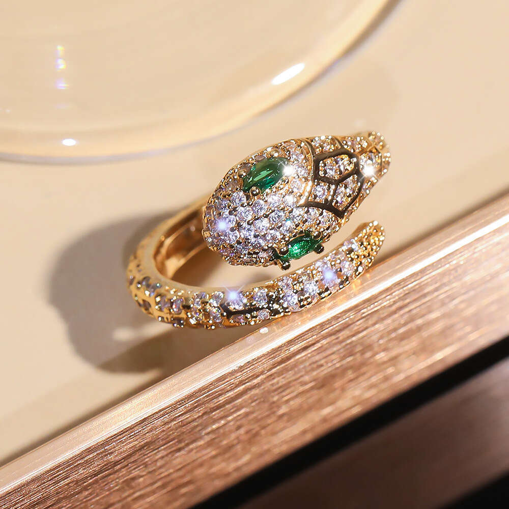 Serpentine High-End Custom Jewelry - Exquisitely Crafted Zircon Open-Ring Design with Serpent Head Motif, Unique Luxury Jewelry Collection