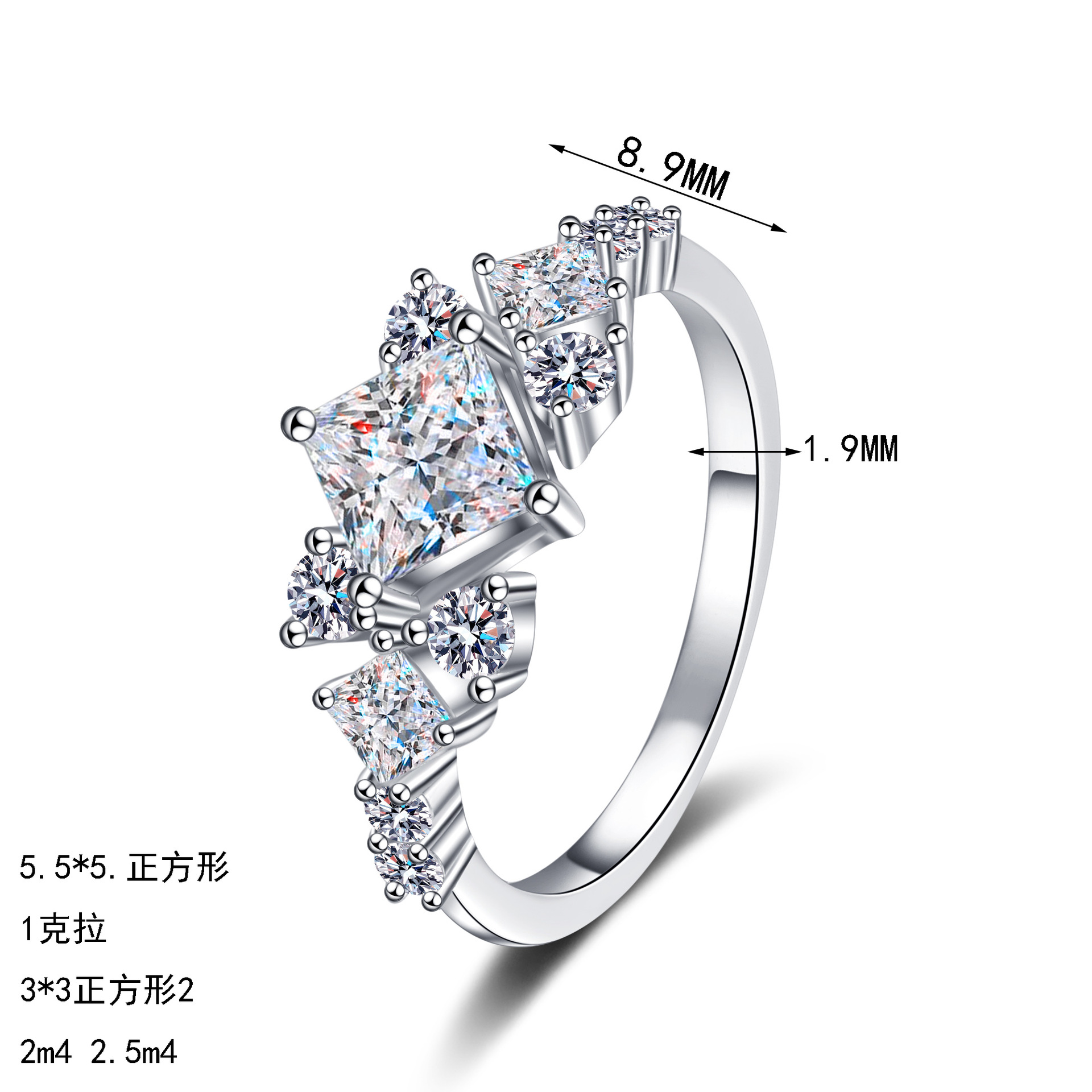 S925 Silver Moissanite Ring with Geometric Square Design - Elegant Luxury Engagement Ring for Women