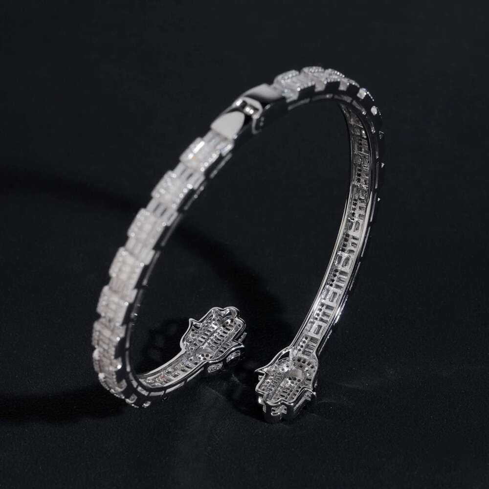 Hiphop Iced Bling Baguette Cut Moissanite Hamsa Hand Cuff Bangles 925 Sterling Silver Fatima Bracelets Pass Diamond Tester Gift