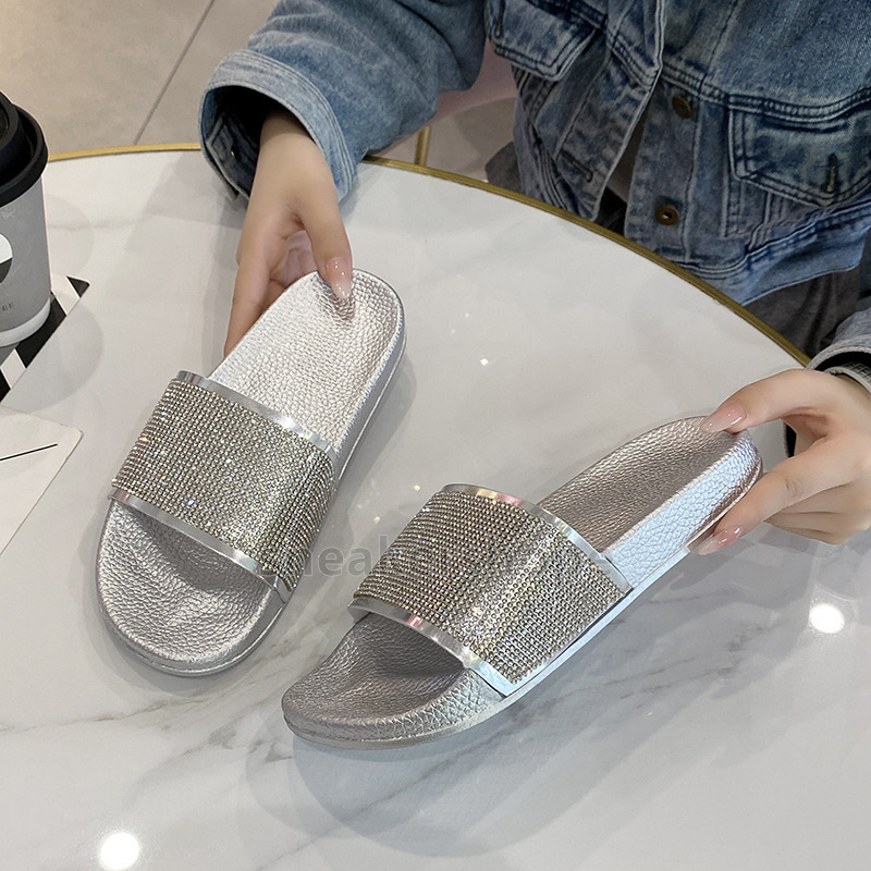 2025 free shipping designer slides fashion slippers flash diamond womens shoes summer sliders sandals casual beach sandles soft comfortable slide mule