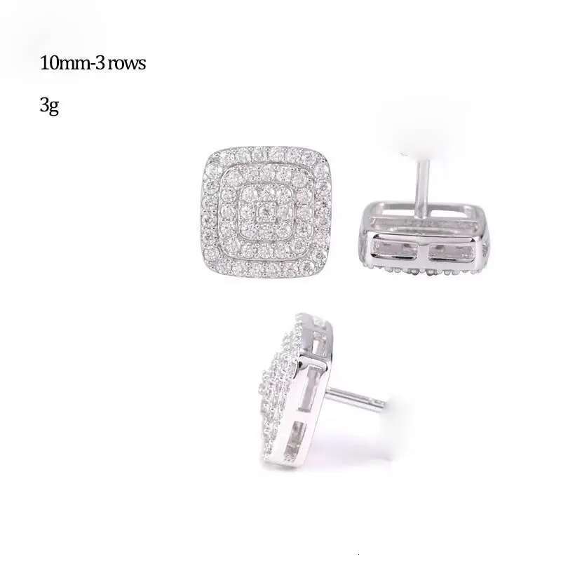 10mm Iced Out Moissanite Square Cluster Stud Earrings Screw Back 925 Sterling Silver Lab Diamond Halo Earrings Men Hiphop Rock