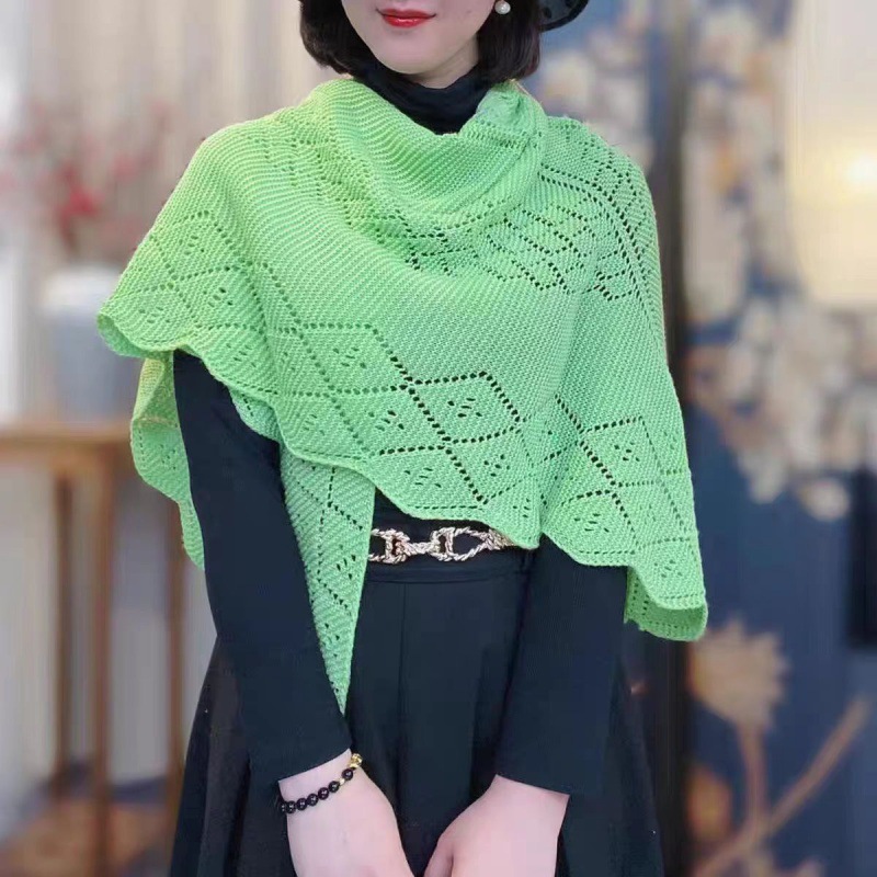 K792 2024 Spring and Autumn Fashion All-match Knitted Scarf Hollow Triangle Solid Color Shawl Thin Outerwear Women's Summer Small Waistcoat
