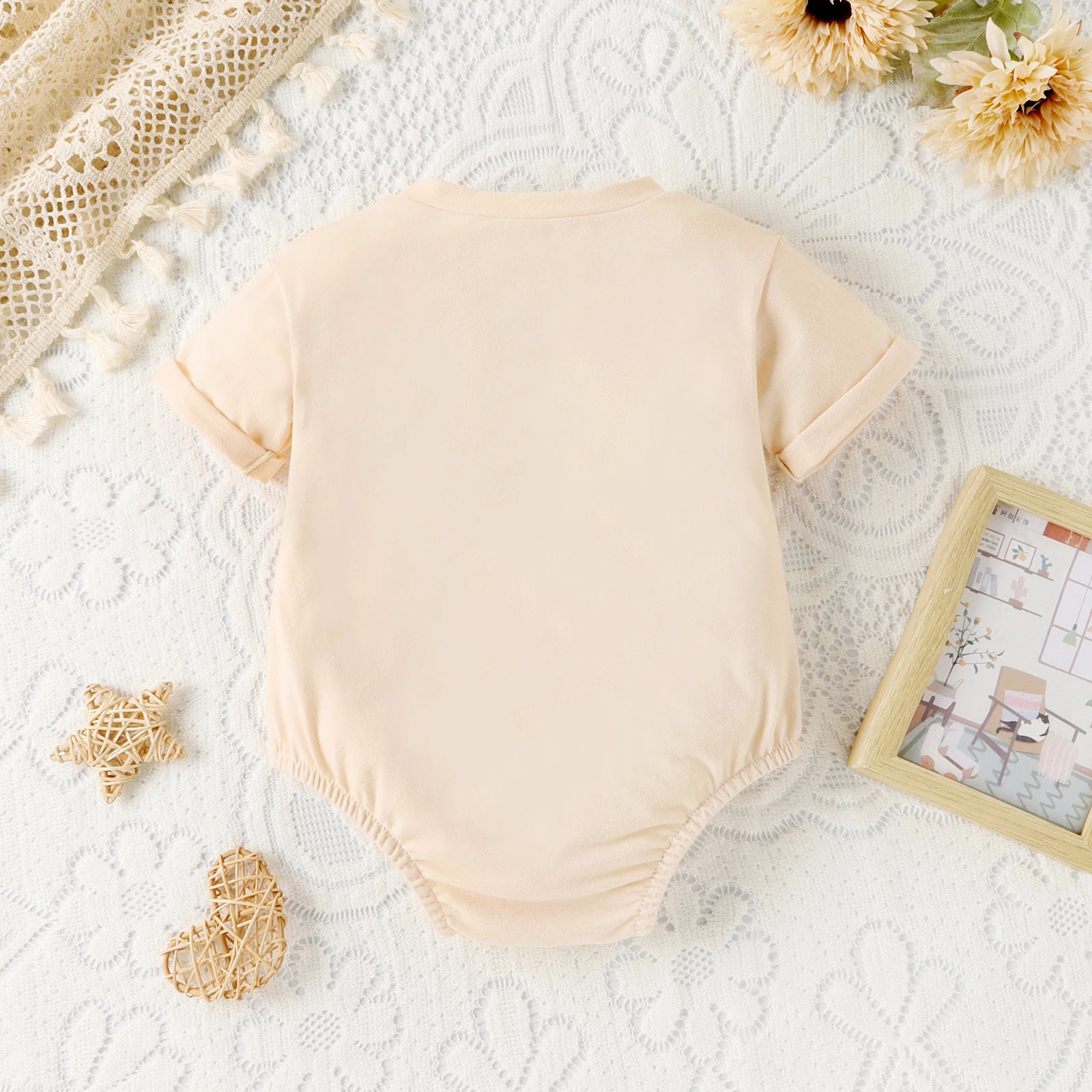 Summer 02 Year Old Baby Soft And Comfortable Simple Beautiful Apricot Clothes One Towel Embroidery 250517z