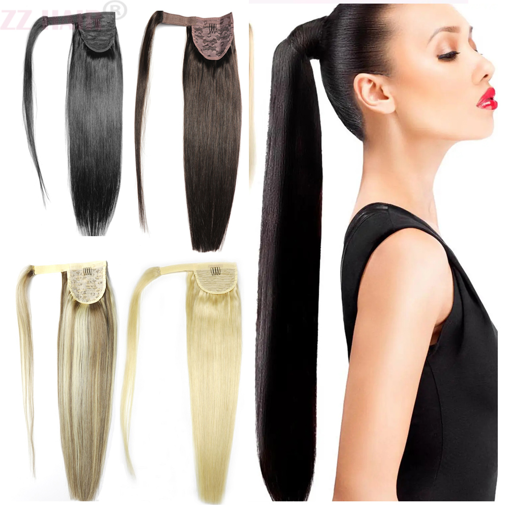 16"-24" Wrap Magic Ponytail Horsetail 60g-80g Clips in/on 100% Brazilian Remy Human hair Extension Natural Straight